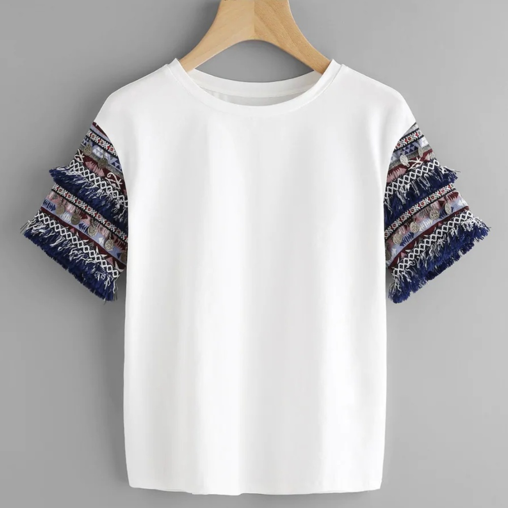 Aztec Sleeve With Coin Fringe T-Shirt